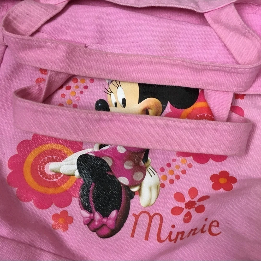 MINNIE MOUSE Mini Tote Bag Canvas Book Bag Flowers Floral Dot Pink Orange Disney